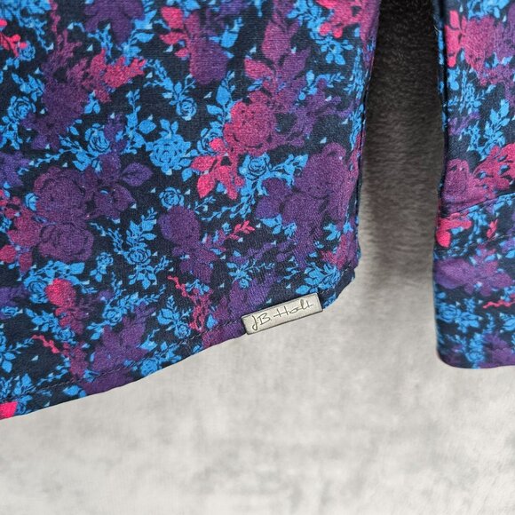 JB Holt Button Down Shirt L Blue Purple Pink Rose Dark Floral Flip Cuff Tailored - Picture 7 of 14
